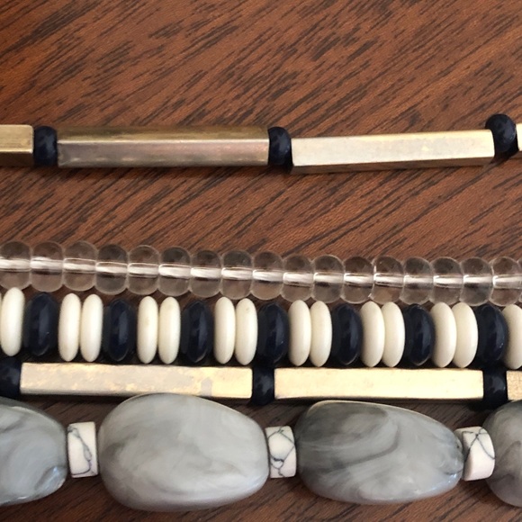 Loft Multistrand Beaded Statement Necklace Navy / Grey / Cream / Gold - Picture 10 of 13